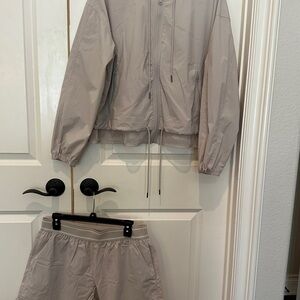 Zella Neutral Hooded Windbreaker Jacket & Shorts Set